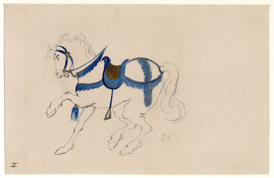 32769 Afbeelding van een ontwerp van het zadel en paardentuig van een paard in de maskerade van de studenten van de ...